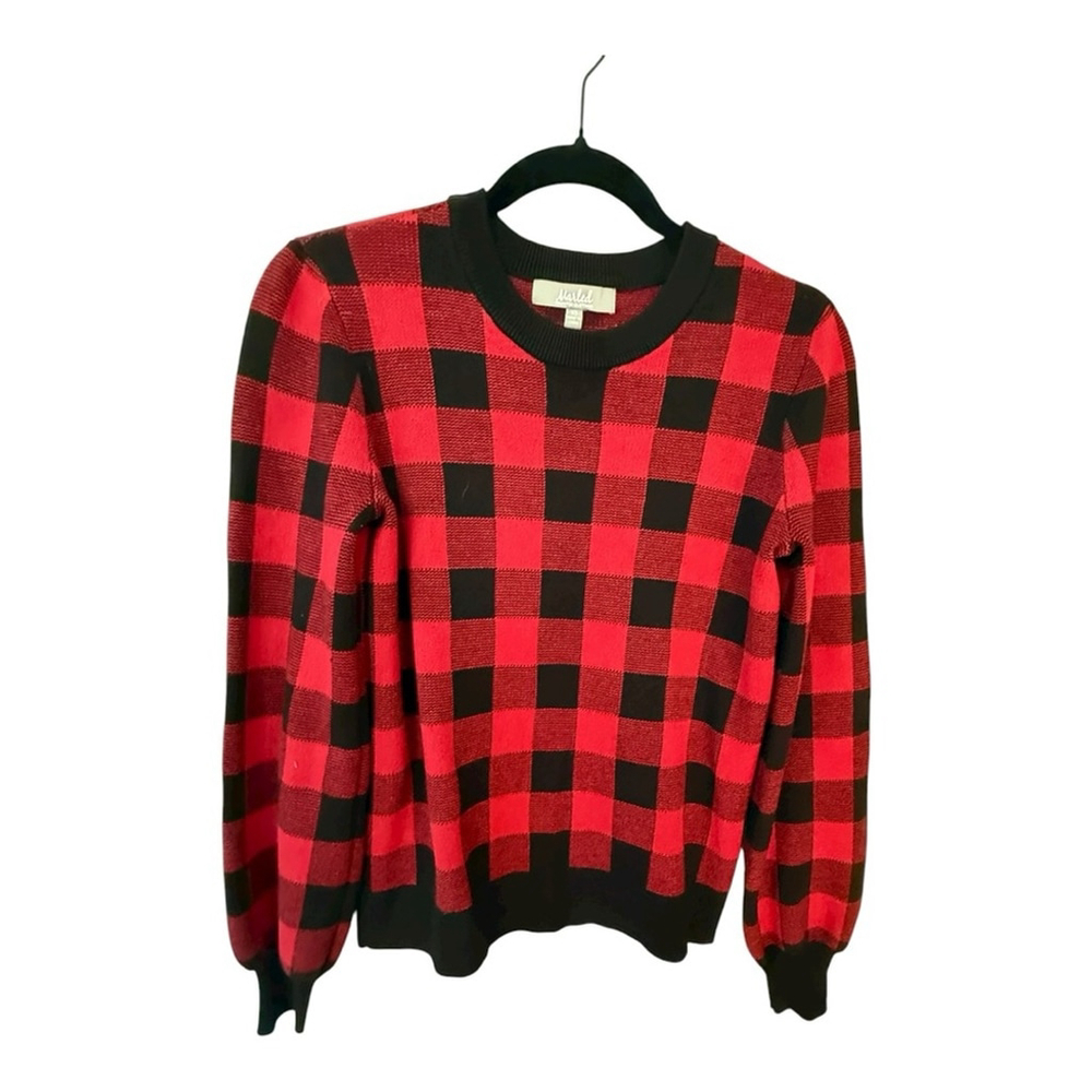 Marled Red Black Buffalo Plaid Sweater XS – Cozy Winter Checkered Pullover